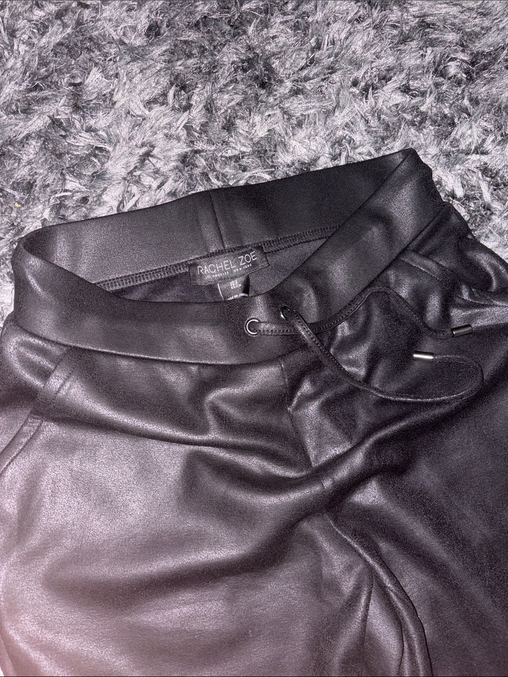 Rachel Zoe Black Faux Leather Drawstring Joggers